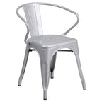 Flash Furniture Conrad Commercial Grade 30" Round Silver Metal Indoor-Outdoor Table Set with 2 Arm Chairs
