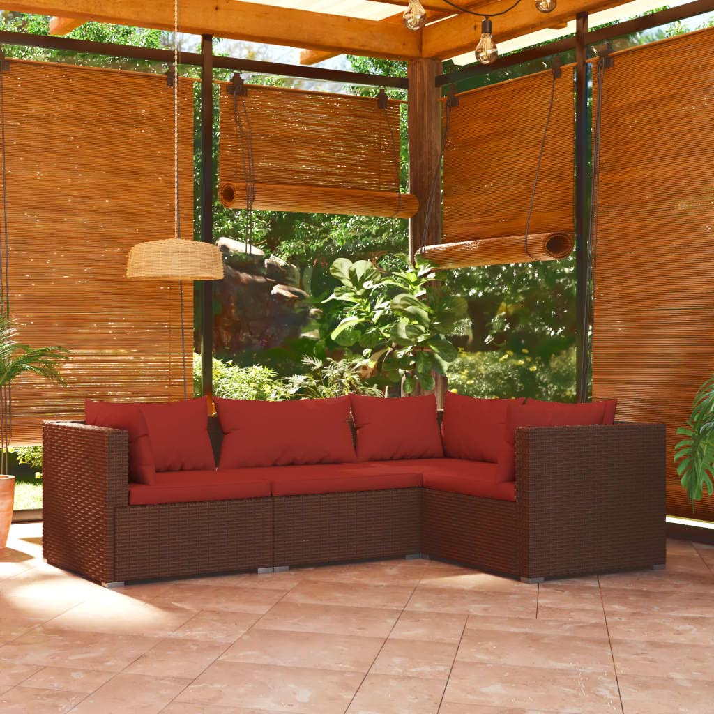 vidaXL Outdoor Patio Lounge Set - 4 Piece Comfortable, Modifiable, and Durable with Cushions - Poly Rattan in Brown