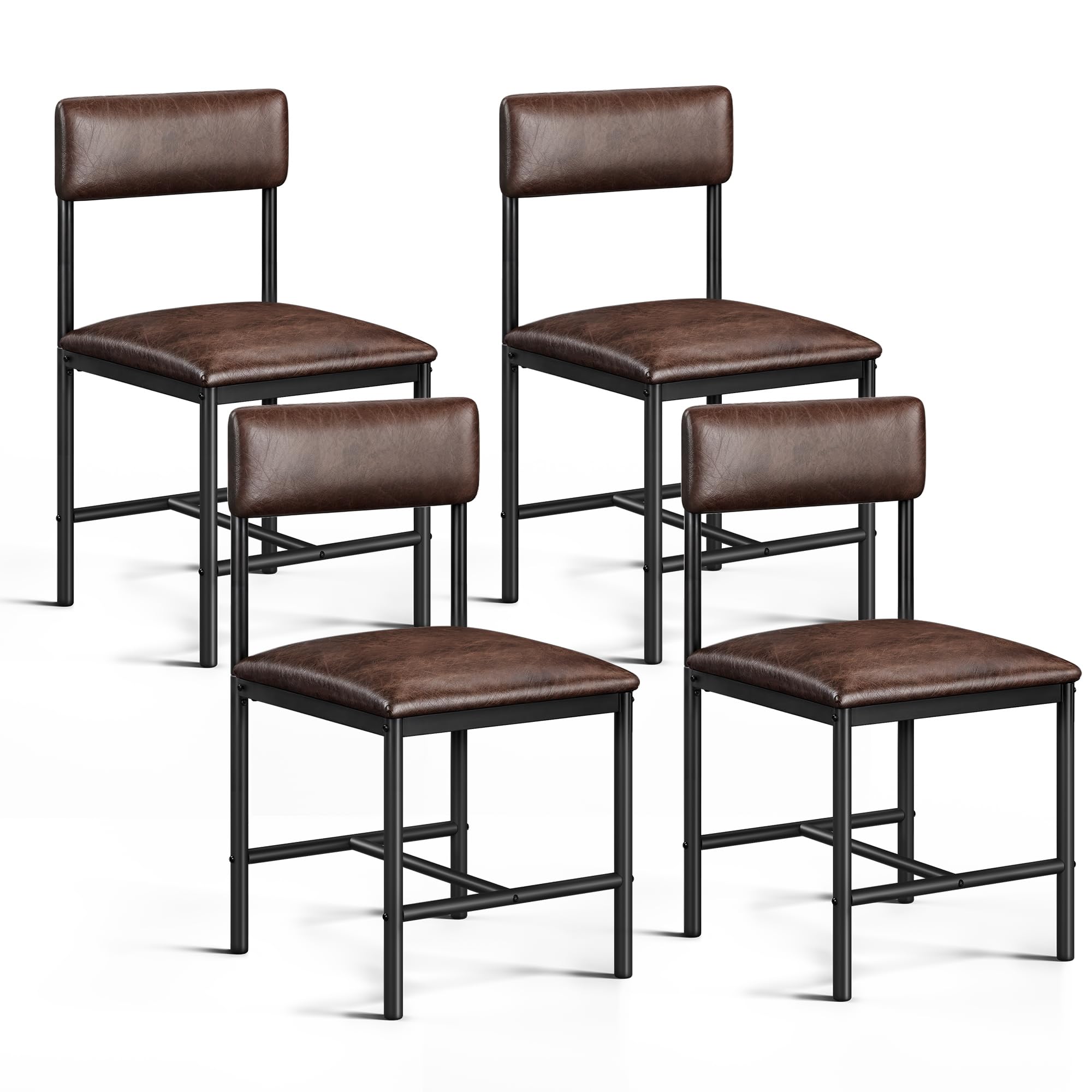 DWVO Dining Room Chairs Set of 4 Brown Upholstered Dining Chairs Modern Kitchen Chairs Faux Leather Restaurant Chairs with Metal