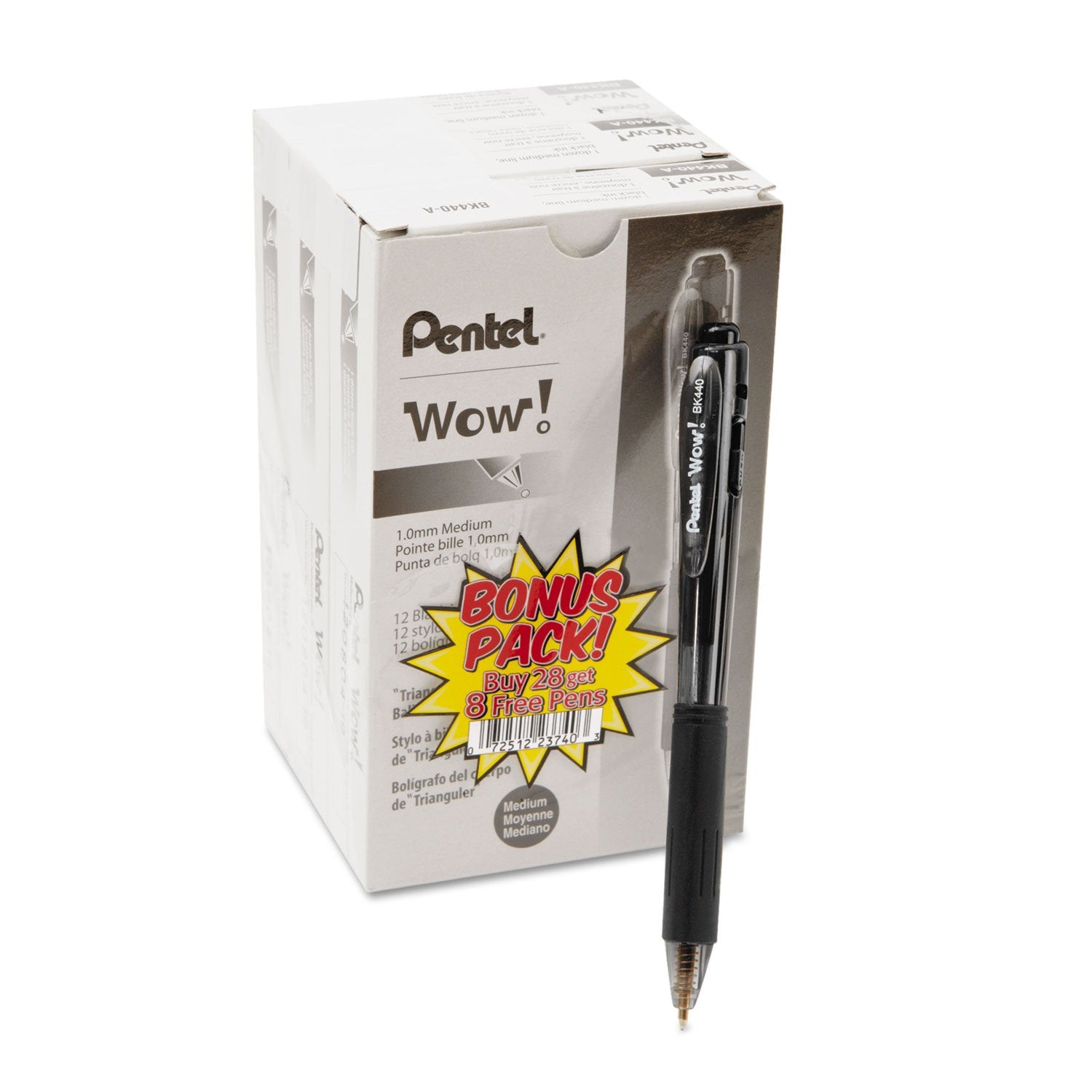 Pentel Bk440Aswus Wow! Retractable Ballpoint Pen, 1Mm, Black Barrel, Black Ink, 36/Pack