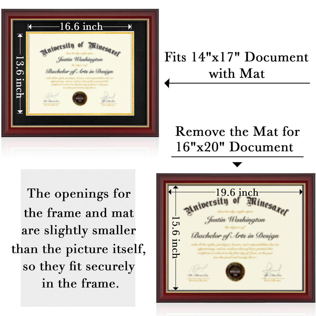 Minesaxel Diploma Frame 14X17 With Black Mat Fits Document, Certificate Or 16X20 Picture Without Mat, 17X14 Cherry Red Frame For