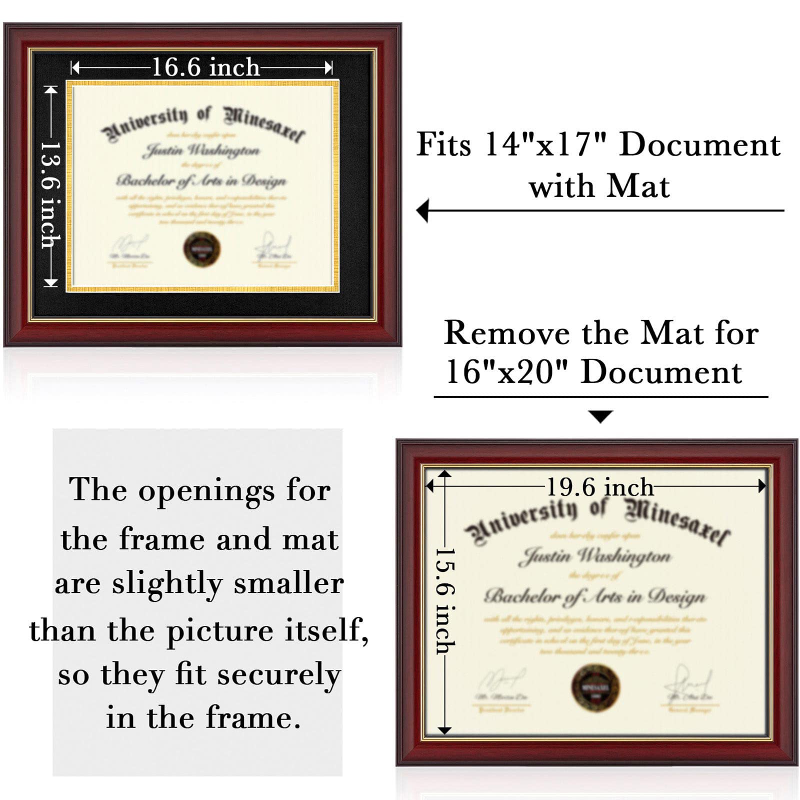 Minesaxel Diploma Frame 14X17 With Black Mat Fits Document, Certificate Or 16X20 Picture Without Mat, 17X14 Cherry Red Frame For
