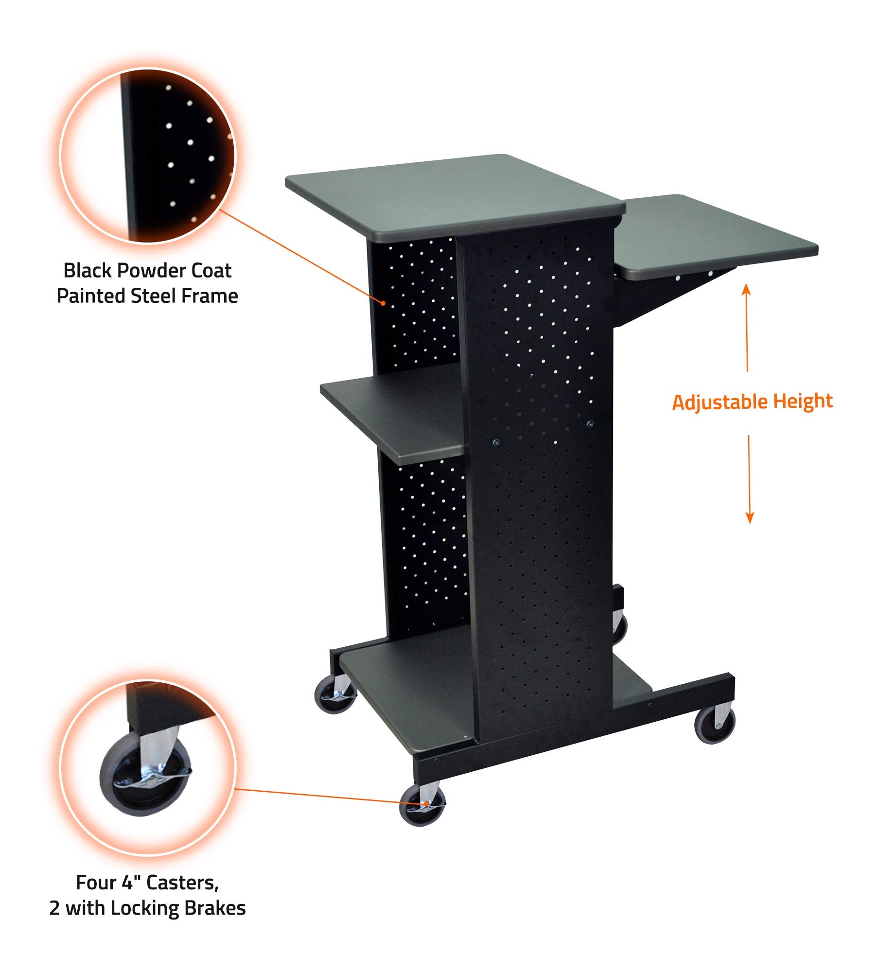 LUXOR PS4000 40&quot; Mobile Presenters Station, with Four Rolling Casters with Two Locking Brakes, for Office and Classroom Presentation Needs