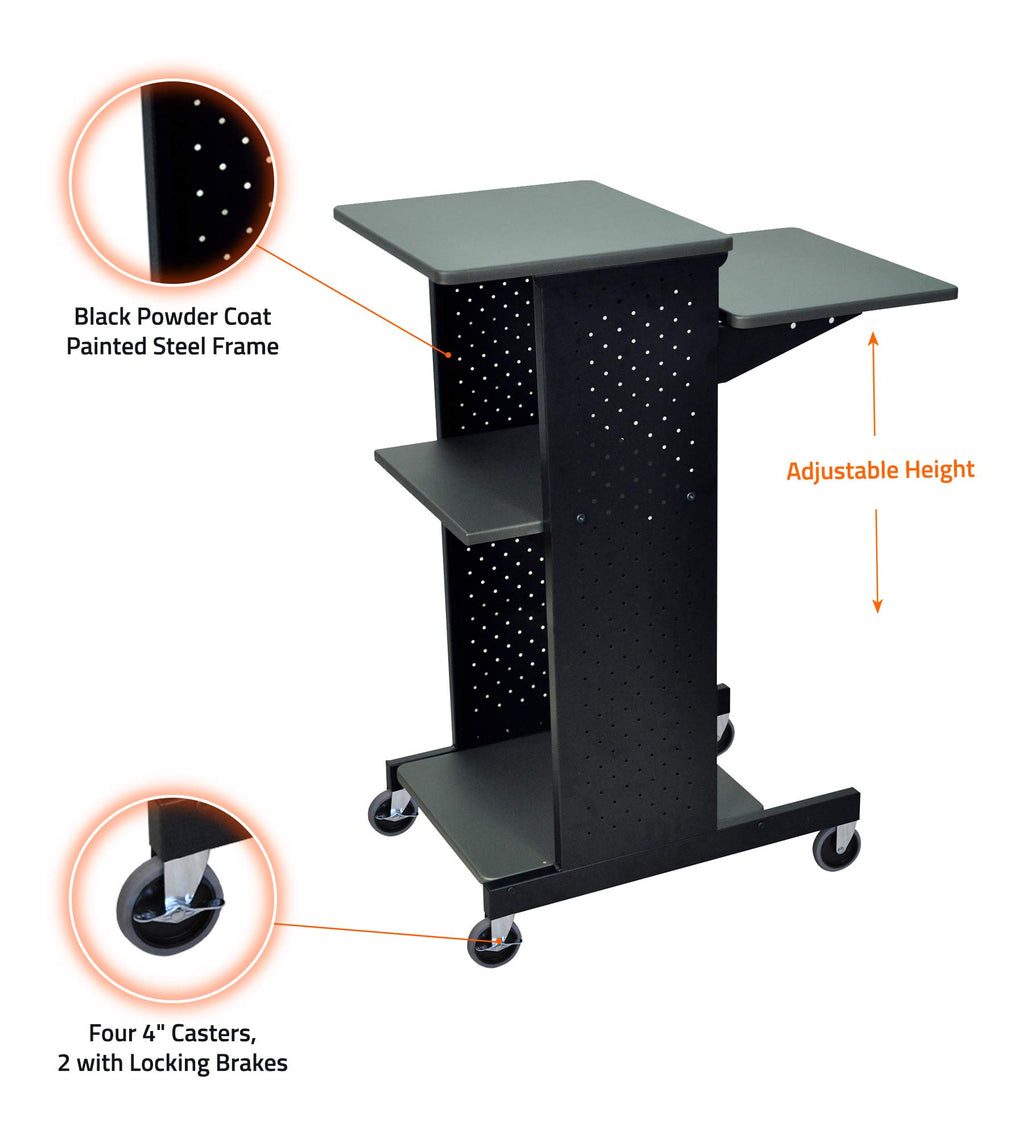 LUXOR PS4000 40" Mobile Presenters Station, with Four Rolling Casters with Two Locking Brakes, for Office and Classroom Presentation Needs