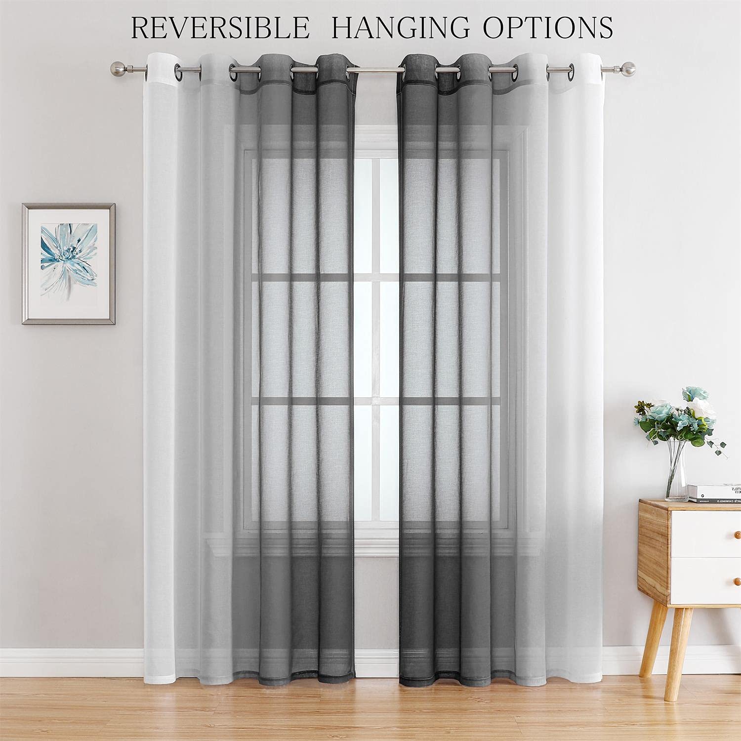 G2000 Sheer Curtains & Drapes 95 Inches Long Grey And White Ombre Curtains For Bedroom Living Room Window Curtains Light Filteri