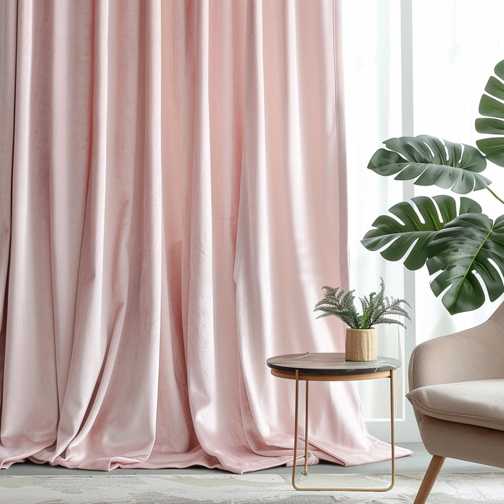 Lazzzy Pink Velvet Curtains Room Darkening Thermal Insulated Curtains 108 Inch Long Window Drapes For Bedroom Living Room Super Soft Luxury Rod Pocket Window Treatment, 2 Panels