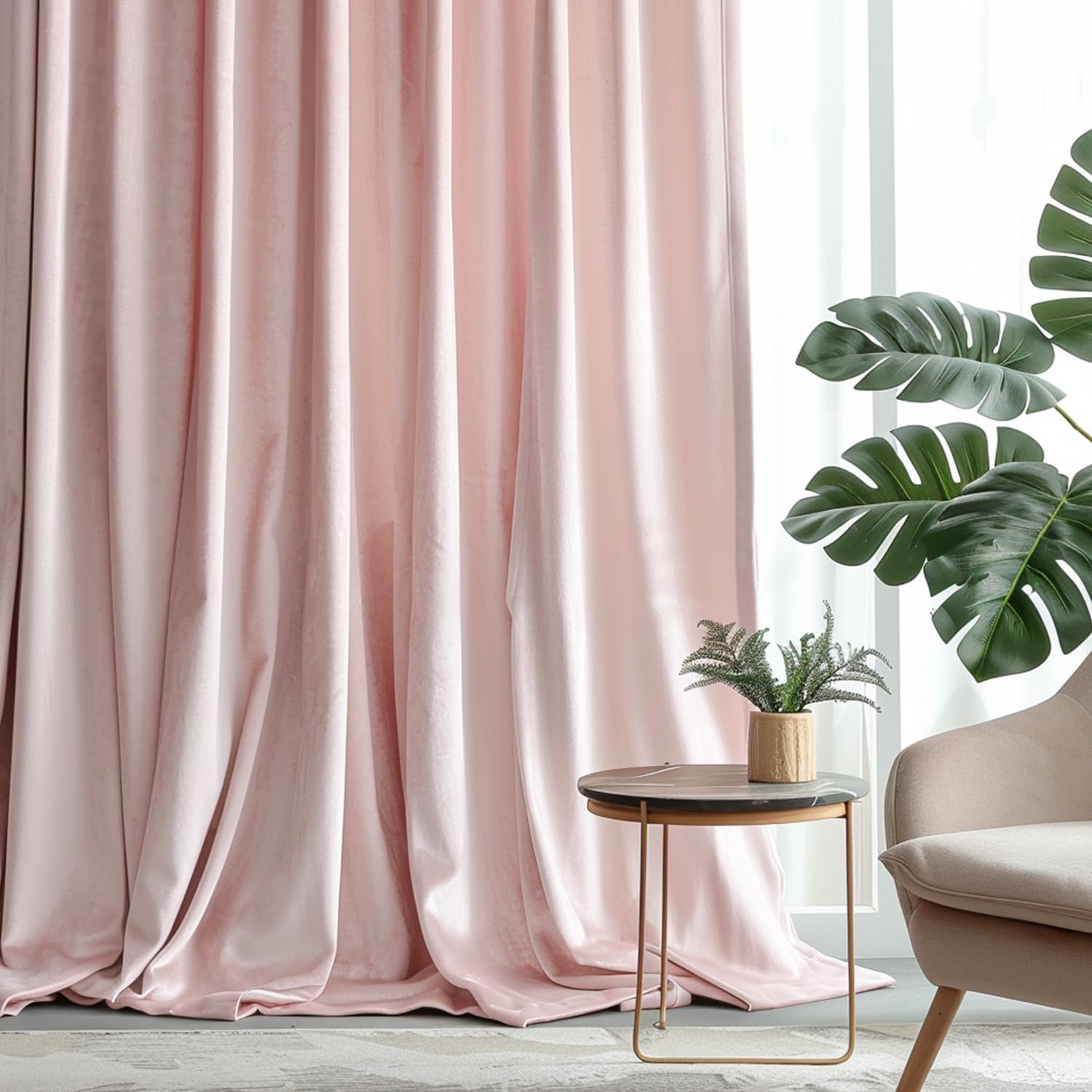 Lazzzy Pink Velvet Curtains Room Darkening Thermal Insulated Curtains 108 Inch Long Window Drapes For Bedroom Living Room Super Soft Luxury Rod Pocket Window Treatment, 2 Panels