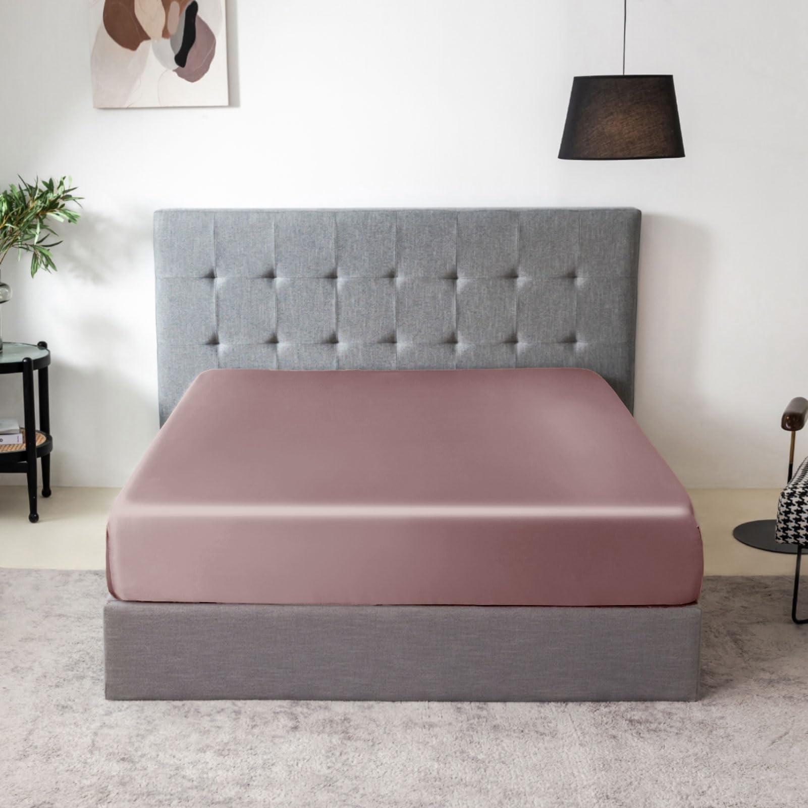 Thxsilk Natural Silk Fitted Bed Sheet, 100% 7A+ Silk, Deep Pocket To 16', Soft And Wrinkle Free, 1 Fitted Sheet Only (Queen, Pu