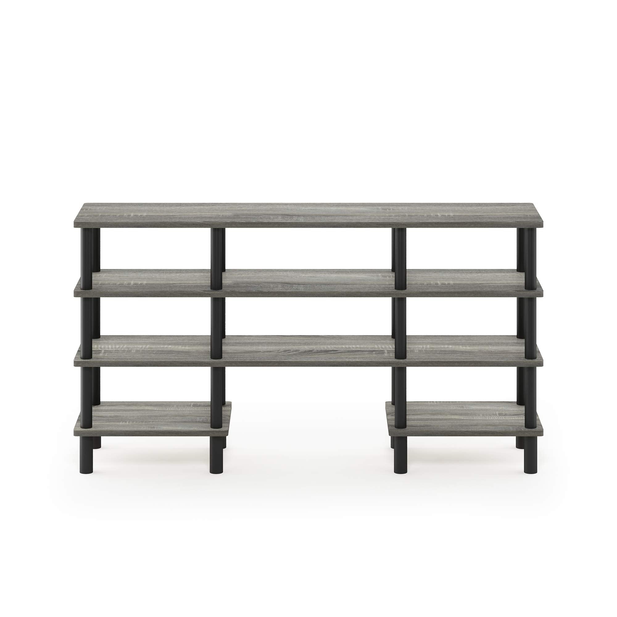 Furinno Turn-N-Tube 4-Tier Multipurpose Wide Shelf TV Stand, French Oak Grey/Black