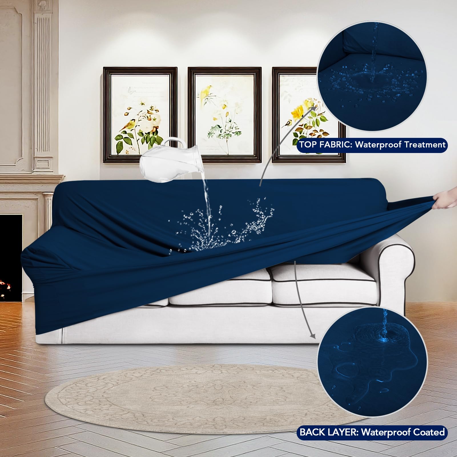 Purefit 100% Dual Waterproof Couch Cover Slipcovers For Couches And Sofas - Stretch Non Slip Fleece Sofa Covers Washable, Leakproof Furniture Protector For Kids, Pets, Dog (Sofa, Navy)