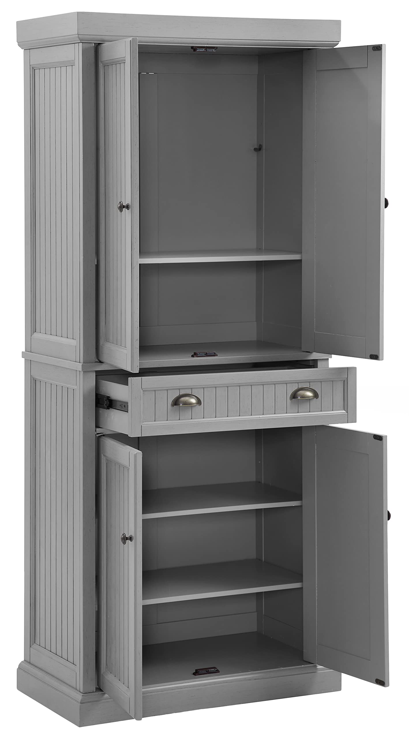 Crosley Furniture Seaside Coastal Pantry Storage Cabinet with Shelves, Kitchen, Dining, or Laundry Room, Distressed Gray