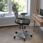 Flash Furniture Nicholas Mid-Back Multifunction Executive Swivel Ergonomic Office Chair With Adjustable Arms, Transparent Roller Wheels, And White Frame, 27&Quot;, Black Mesh