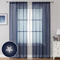 WUBODTI Navy Blue Semi Sheer Voile Window Curtains 84 Inches Long 2 PanelsStarry Tulle Window Treatments Drapes for Kids Boys Be
