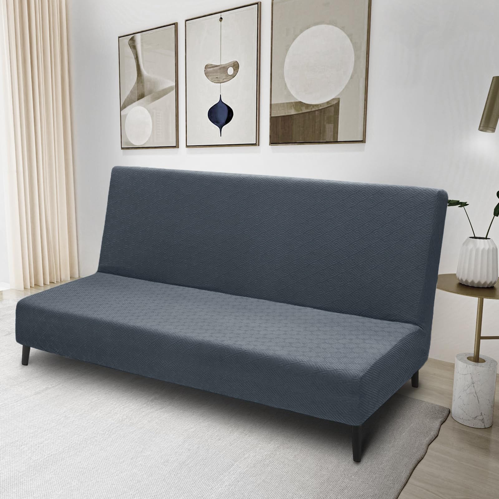 Znsayotx Armless Futon Covers Full Size (67'-82') Stretch Jacquard Sofa Bed Slipcovers, Striped Queen Futon Cover With Non-Slip Elastic Bottom, Soft Cozy Futon Mattress Cover Washable (Dark Grey)