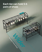 Songmics Shoe Rack, 3-Tier Shoe Organizer, Metal Shoe Shelf Storage With 4 Side Hooks, Holds 18 Pairs Of Shoes, Height-Adjustable Shoe Rack For Entryway, Hallway, Closet, Easy Assembly, Ink Black