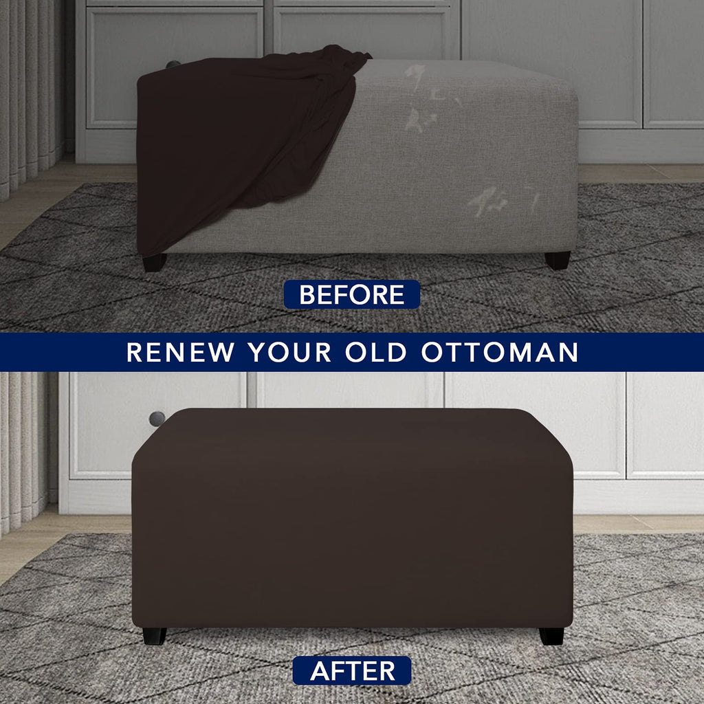 Purefit Super Stretch Soft Form Fit Ottoman Cover Rectangle - Ottoman Slipcovers For Foot Stool & Folding Storage Furniture For Living Room With Nonslip Elastic Bottom(Small, Chocolate