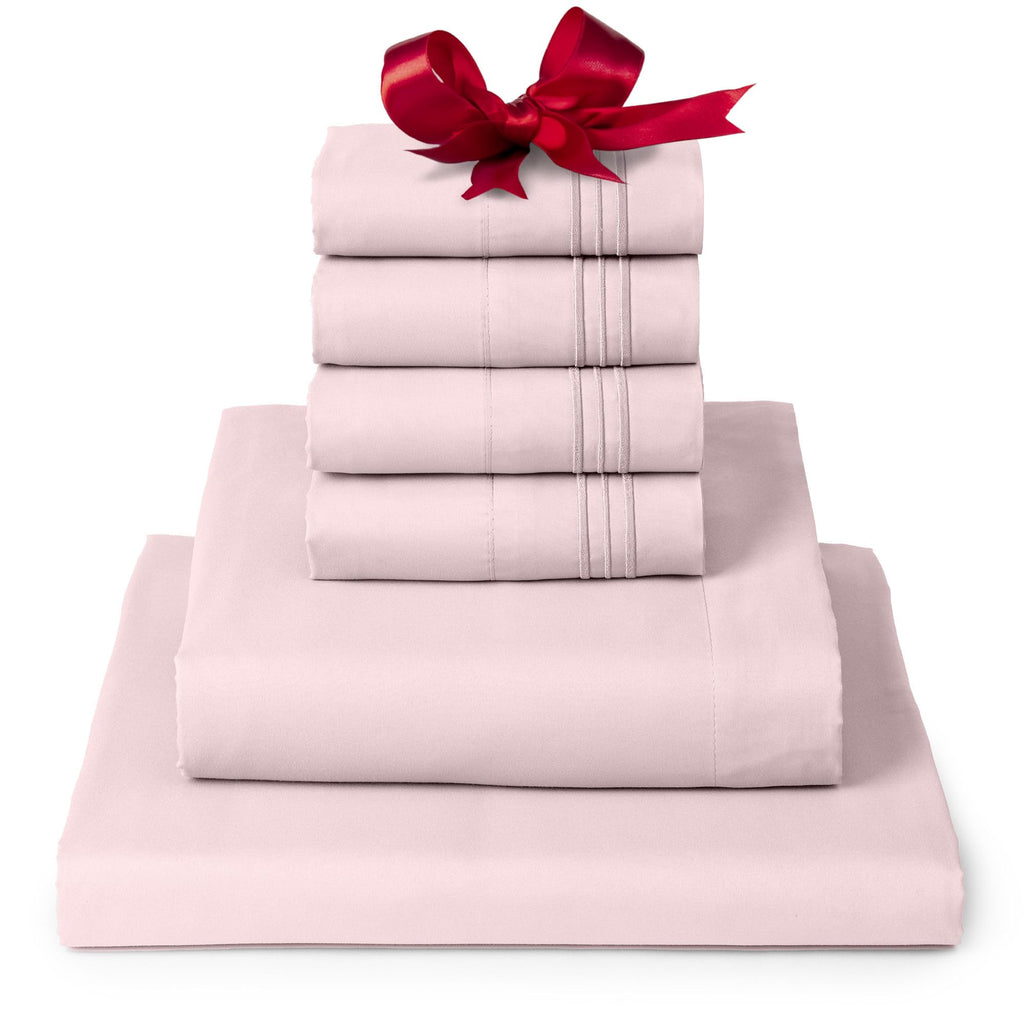 Mellanni Full Sheet Set - 6-Piece Iconic Collection Bedding, (Including 4 Pillowcases), 16-Inch Deep Pocket, Easy Care, Extra Soft, Cooling Sheets, Brushed Microfiber - Blush Pink