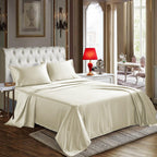 Cozylux Satin Sheets Full Size - 4 Piece Beige Bed Sheet Set With Silky Microfiber, 1 Deep Pocket Fitted Sheet, 1 Flat Sheet, An