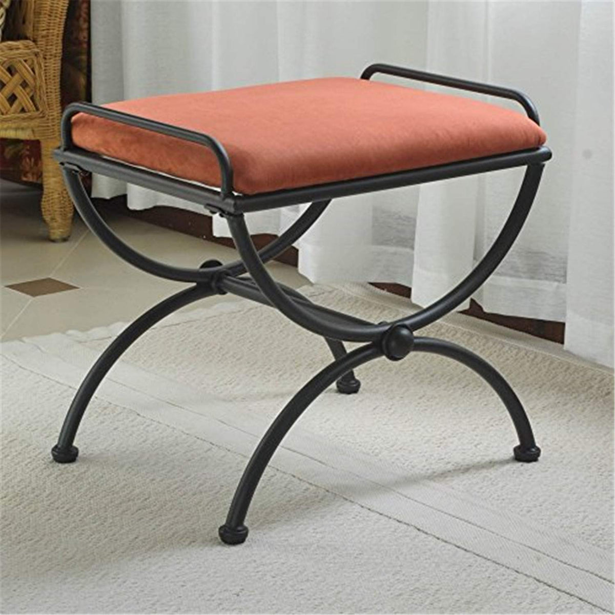 International Caravan Iron Vanity Stool With Microsuede Cushion, Terra Cotta