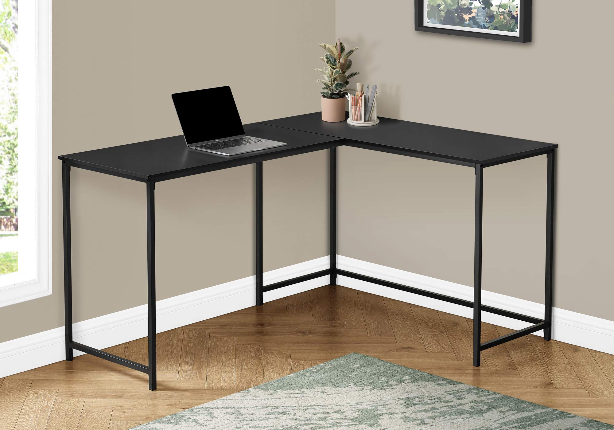 Monarch Specialties I 7394 Computer Desk, Home Office, Corner, 58' L, L Shape, Work, Laptop, Metal, Laminate, Black, Contemporary, Modern
