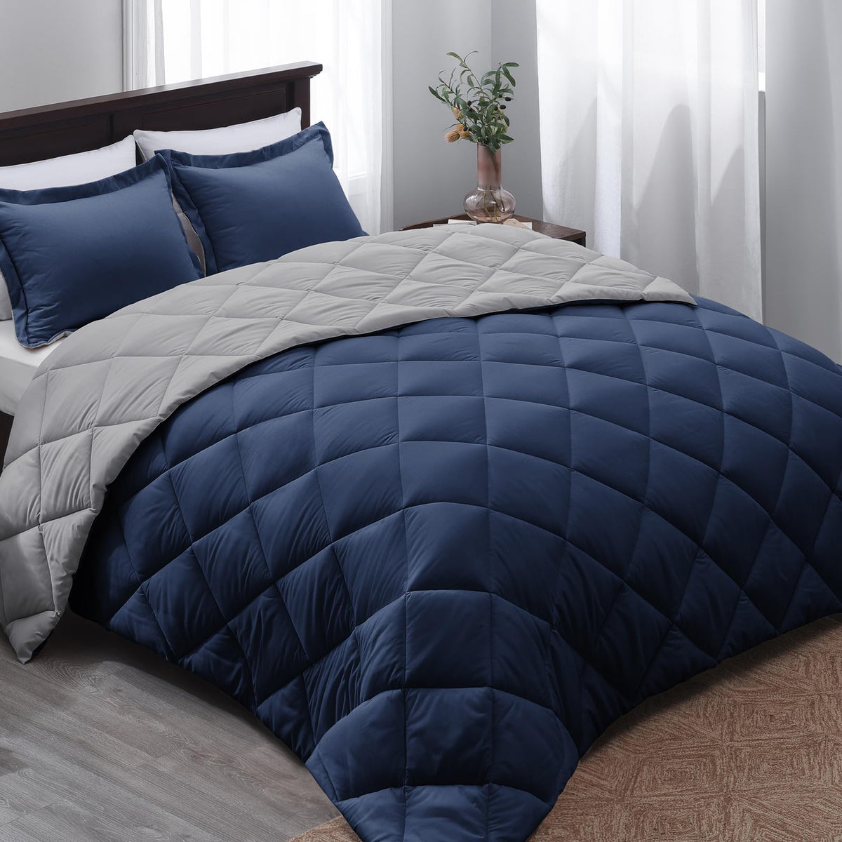 Basic Beyond King Size Comforter Set - Navy Blue Comforter Set King Size, Reversible King Bed Comforter Set For All Seasons, Nav