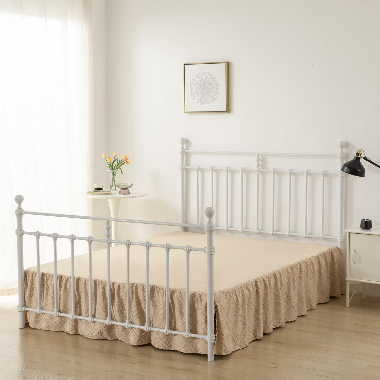 Bed Skirt Queen Size, Ruffled Bed Skirt With Split Corners, Queen Bed Skirt 14 Inch Drop, Boho Queen Size Bed Skirt White For Ru