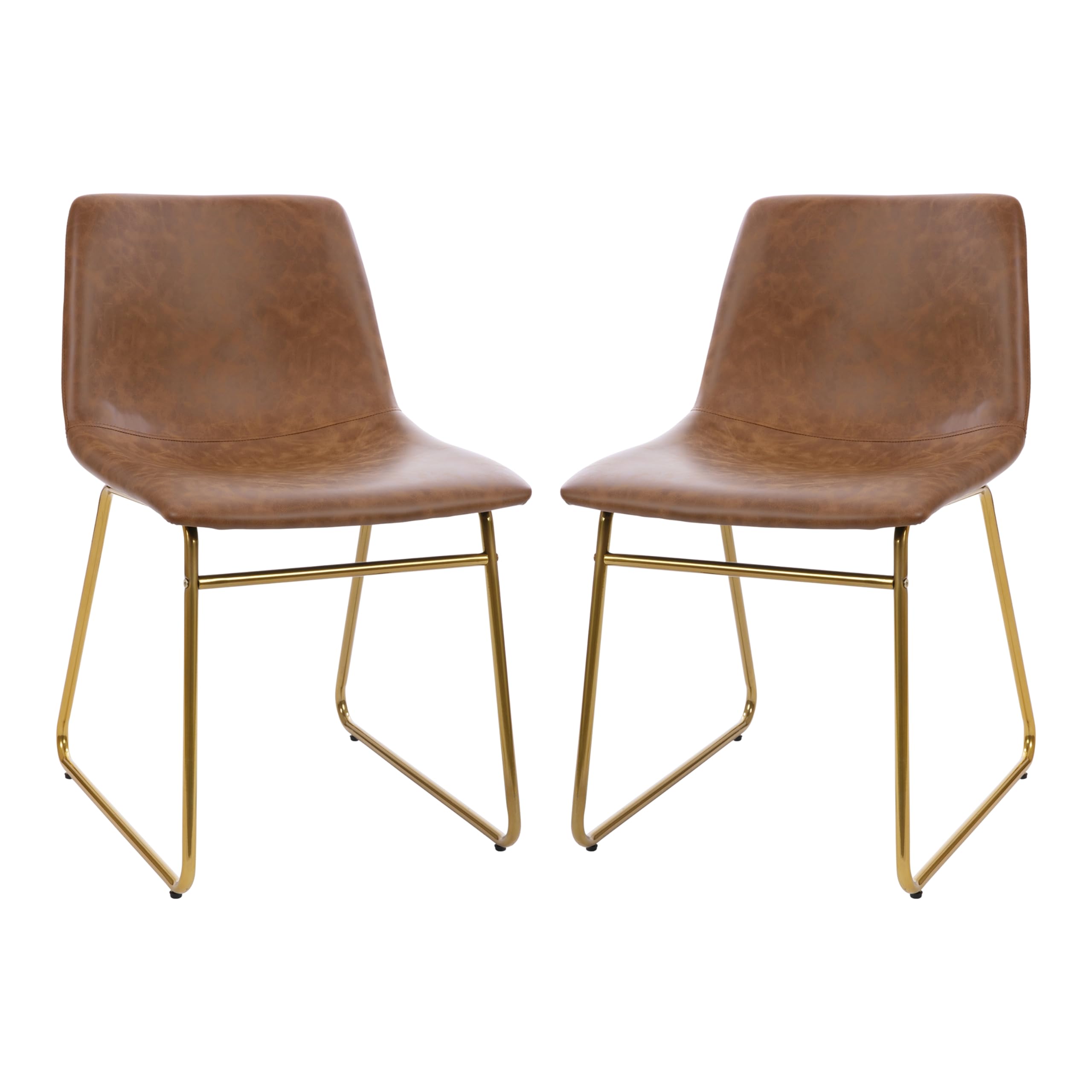 Flash Furniture Mid-Century Modern LeatherSoft Dining Chair, Light Brown, 2 Pack (ETER1834518LB)