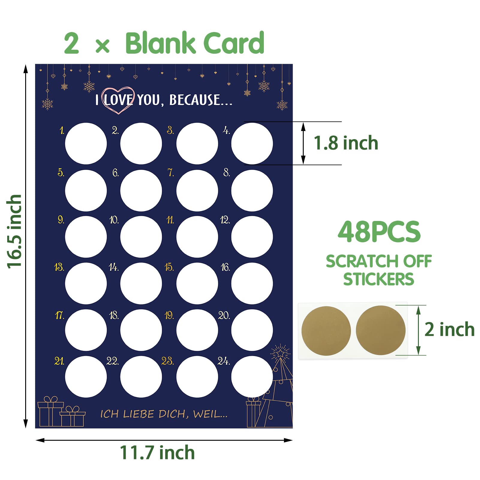 Kesote Christmas Diy Advent Calendar 2024, 2 Sheets Scratch Off Poster Card For Adults And Kids 16.5'  12'