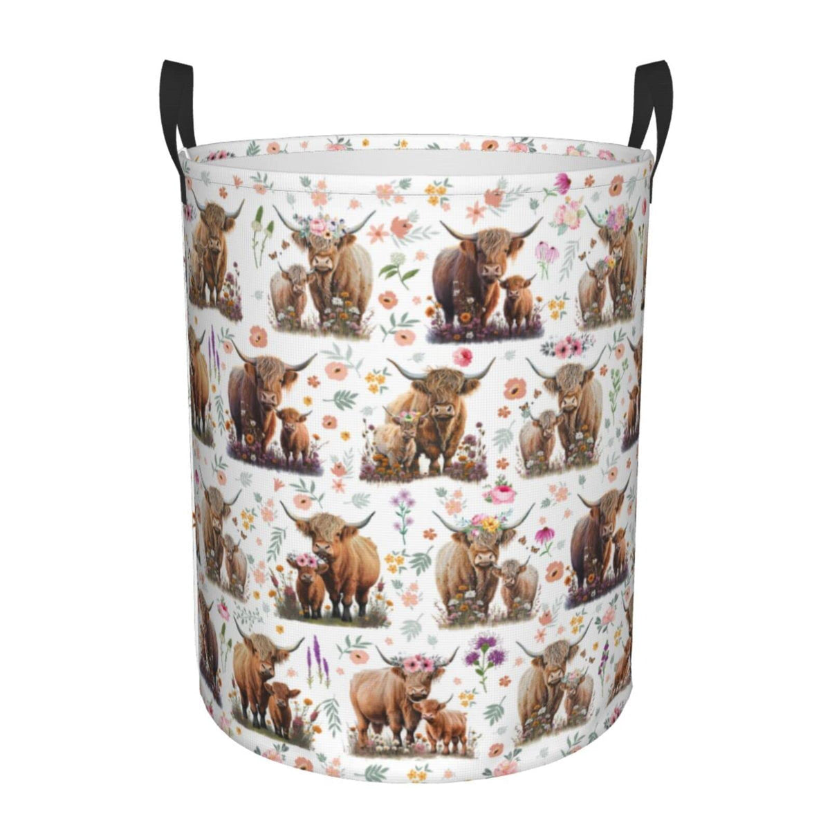 Highland Cow Print Laundry Hamper Large Laundry Basket Foldable Dirty Clothes Toys Organizer Bag With Handles For Bathroom,Bedro