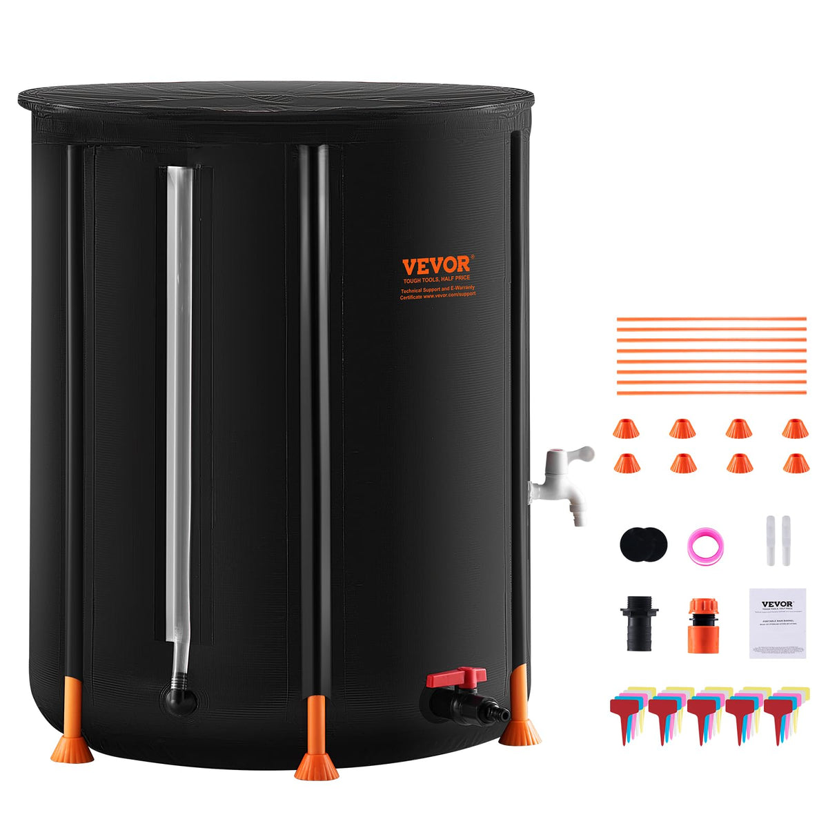 Vevor Collapsible Rain Barrel, 66 Gallon/250 L Portable Rain Water Collection Barrel, Pvc Rainwater Collection System With Spigo
