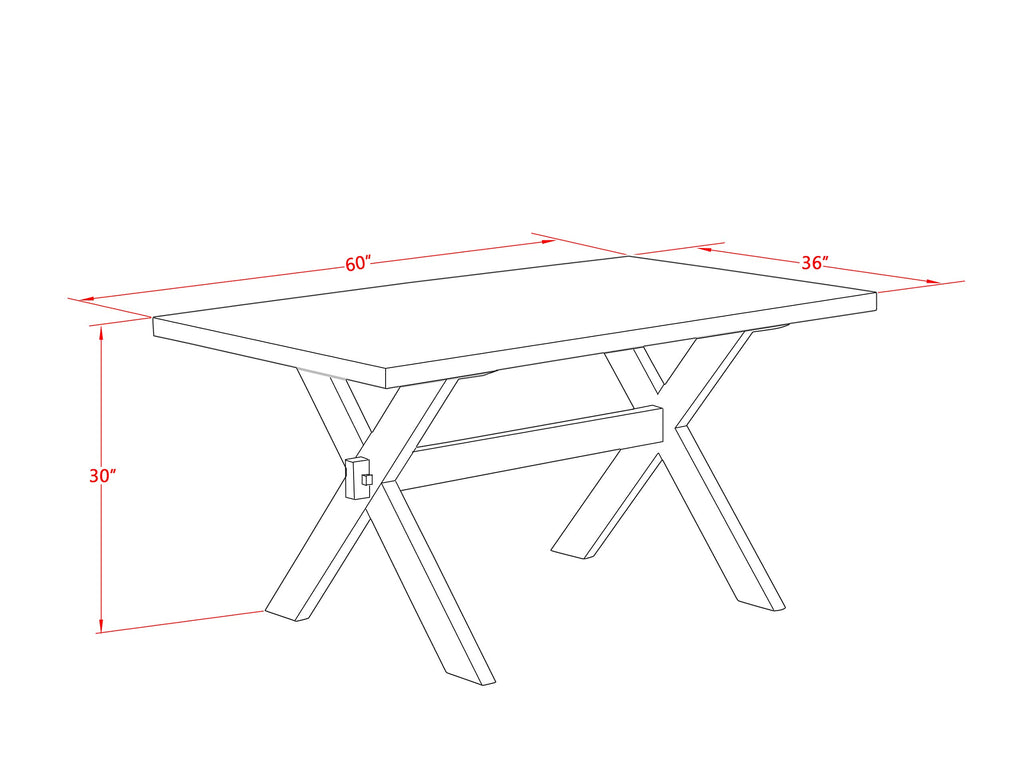 East West Furniture X2-076 3 Piece Dining Set Contains a Rectangle Dining Room Table with X-Legs and 2 Kitchen Table Bench, 36x60 Inch, Multi-Color