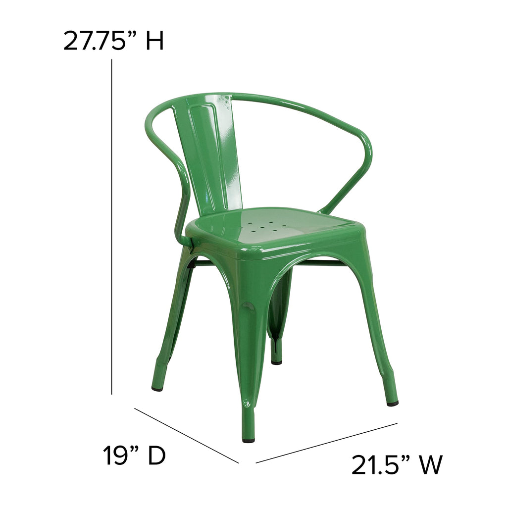 Flash Furniture Luna Commercial Grade Green Metal Indoor-Outdoor Chair with Arms