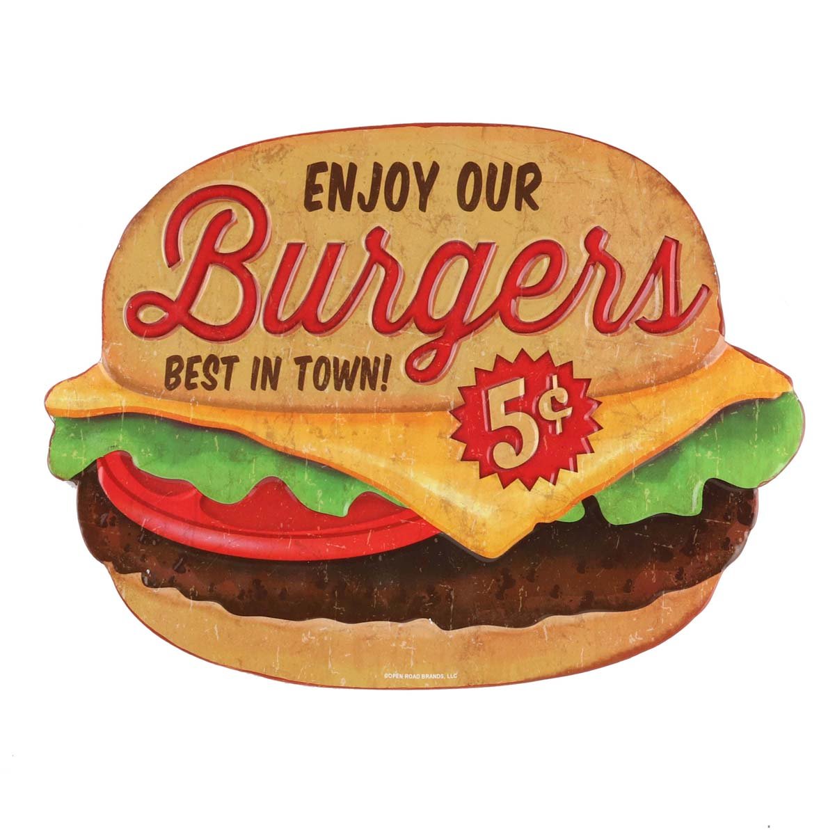 Enjoy Our Burgers Embossed Metal Sign - Vintage Diner Burgers Sign for Kitchen or Man Cave - Best in Town