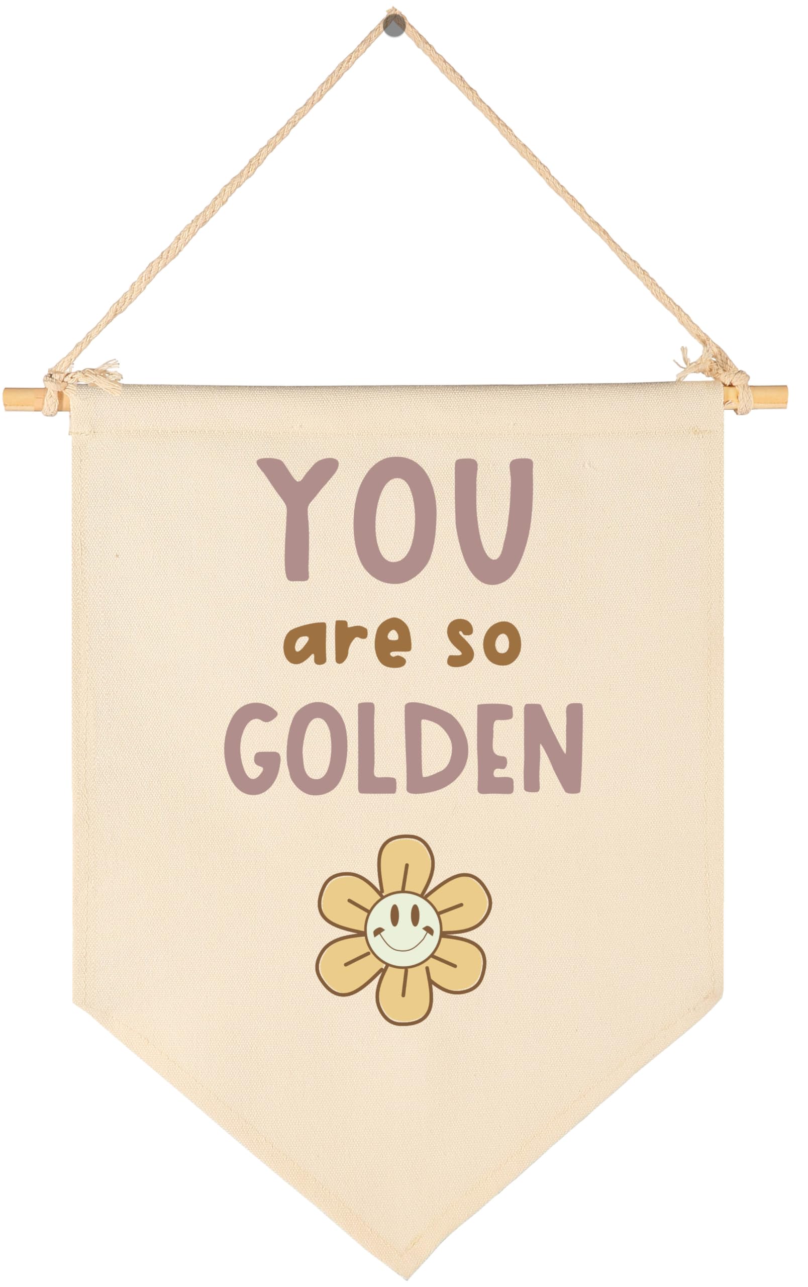 You are So Golden,Smiley -Sign Above Crib-Baby Flag Wall Decor Gifts for Baby Girls Kids-Canvas Hanging Pennant Banner Wall Sign