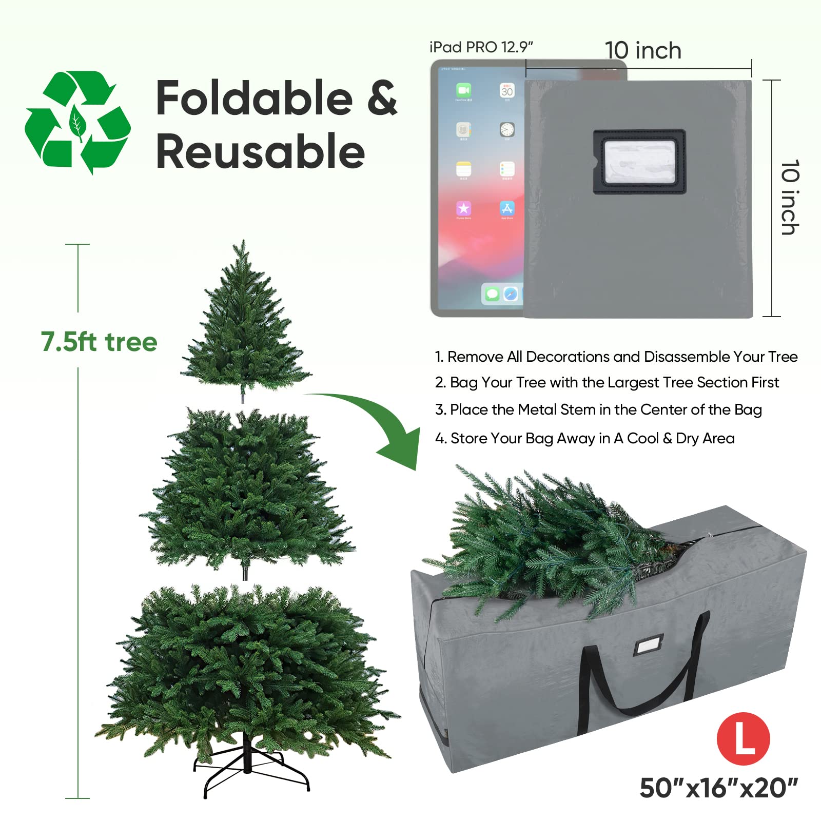 Baleine 7.5 Ft Christmas Tree Storage Bag, Heavy Duty Extra Large Artificial Christmas Tree Bag With Reinforced Handles And Dual