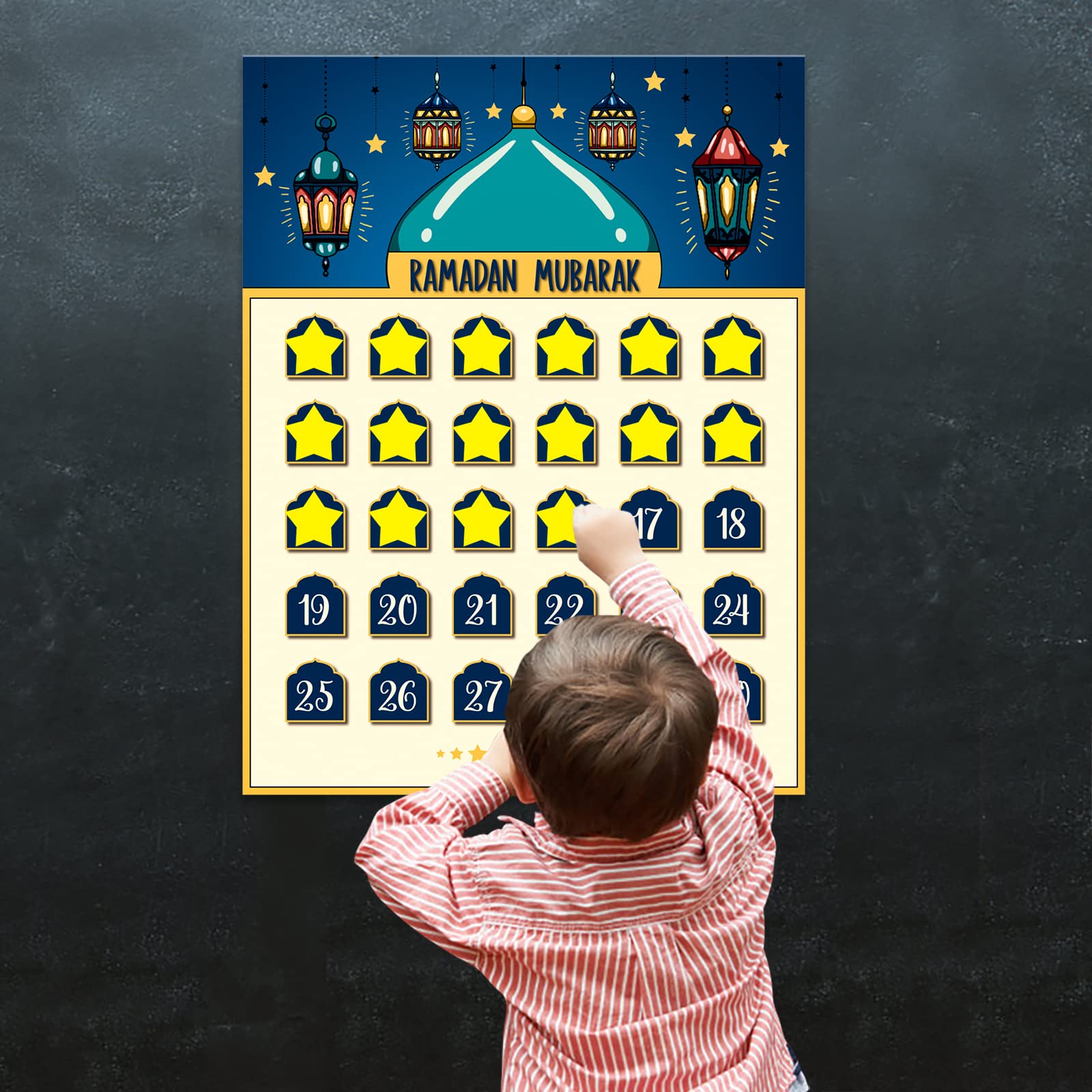 Hohomark Ramadan Calendar 2023 Eid Mubarak Countdown For Kids 30 Days Advent Poster Decorations Home Wall With 36 Star Stickers