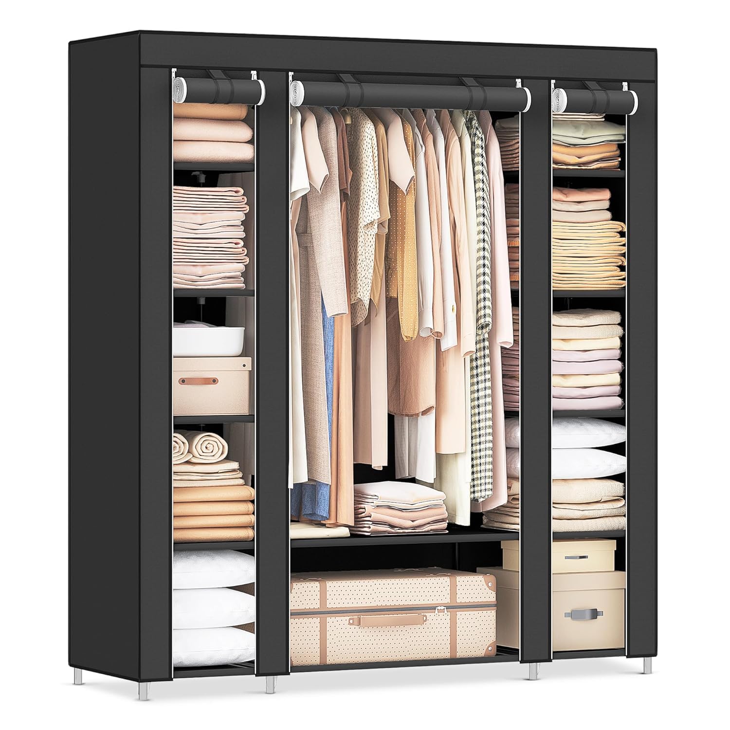 SONGMICS Closet Wardrobe, Portable Closet for Bedroom, Clothes Rail with Non-Woven Fabric Cover, Clothes Storage Organizer, 59 x