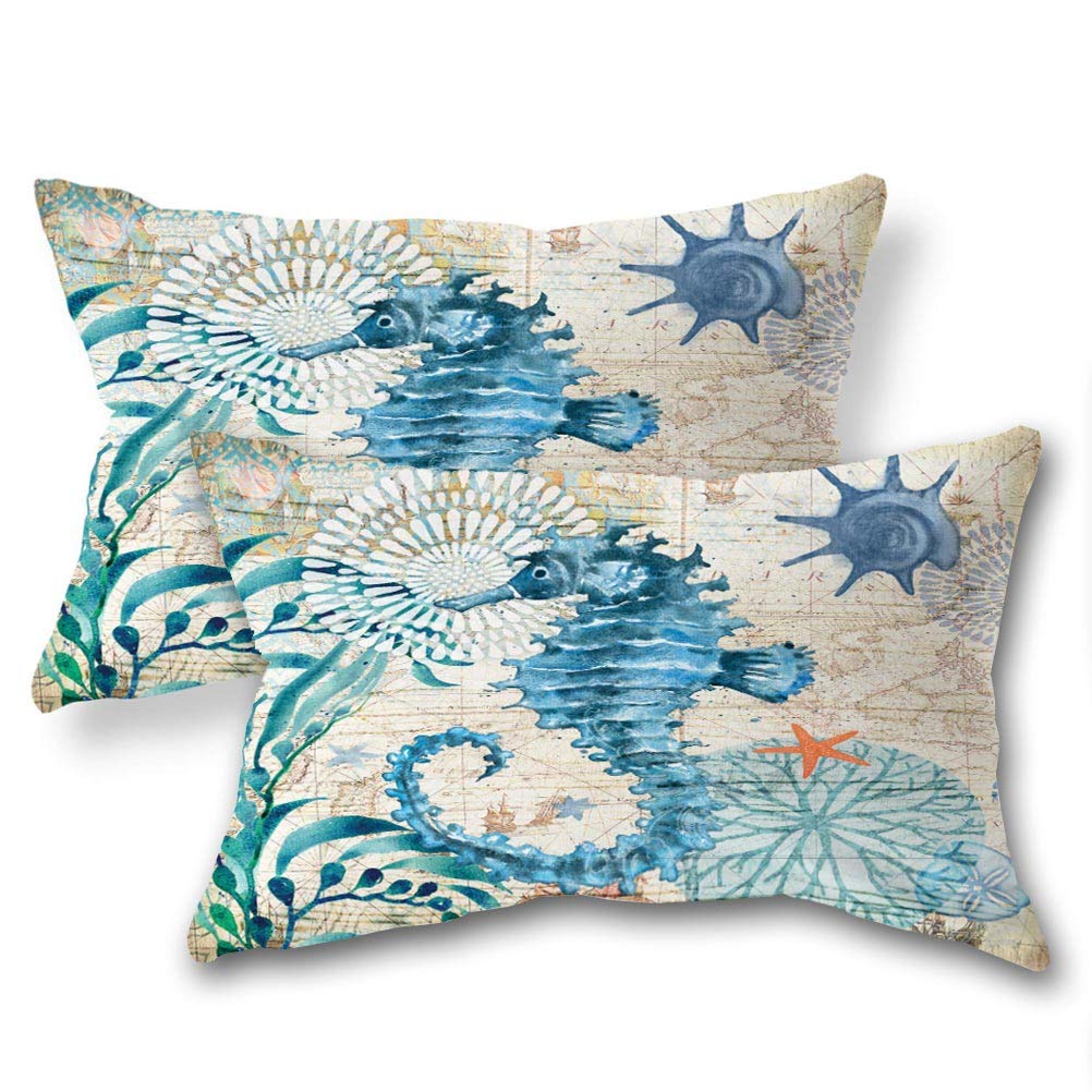 Ulove Love Yourself 2Pack Beach Throw Pillow Covers Seahorse Waist Pillow Cases Sea Theme Decorative Rectangular Cushion Covers