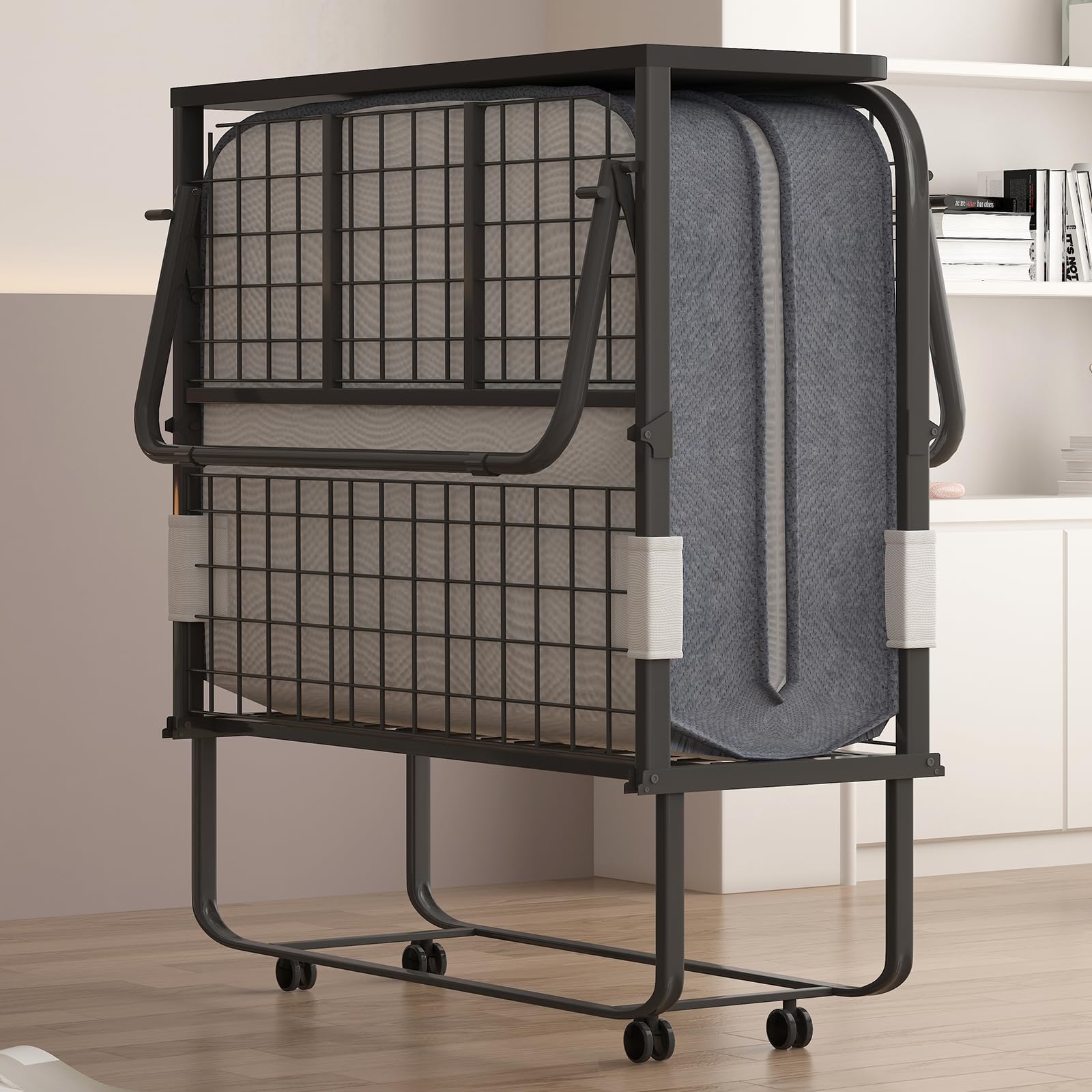 PUREMIND Folding Bed with 5  Mattress for Adults, 75  x 38  Rollaway Bed with Dustproof Bag & Metal Frame, Extra Foldable Beds f