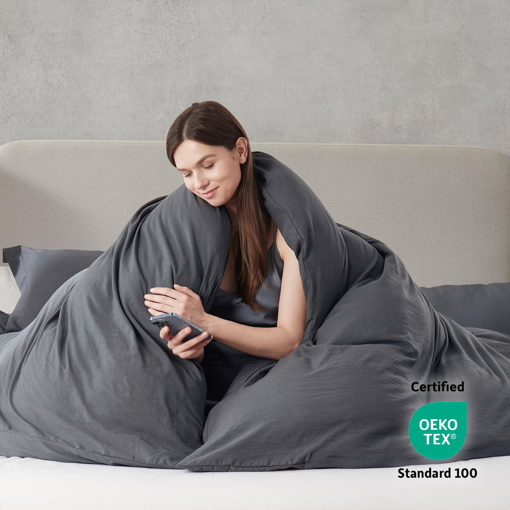 Nestl Dark Grey California King Duvet Cover Sets - Soft Prewashed Cal King Duvet Cover, 3 Piece, With Zipper Closure, 1 Duvet Cover 104X98 Inches And 2 Pillow Shams