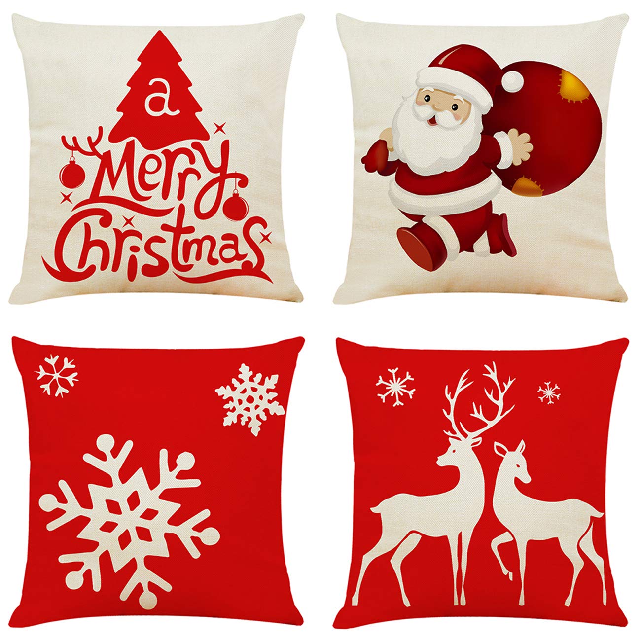 Ogrmar 4PCS 18x18 Throw Pillow Covers Christmas Decorative Couch Pillow Cases Cotton Linen Pillow Square Cushion Cover for Sof