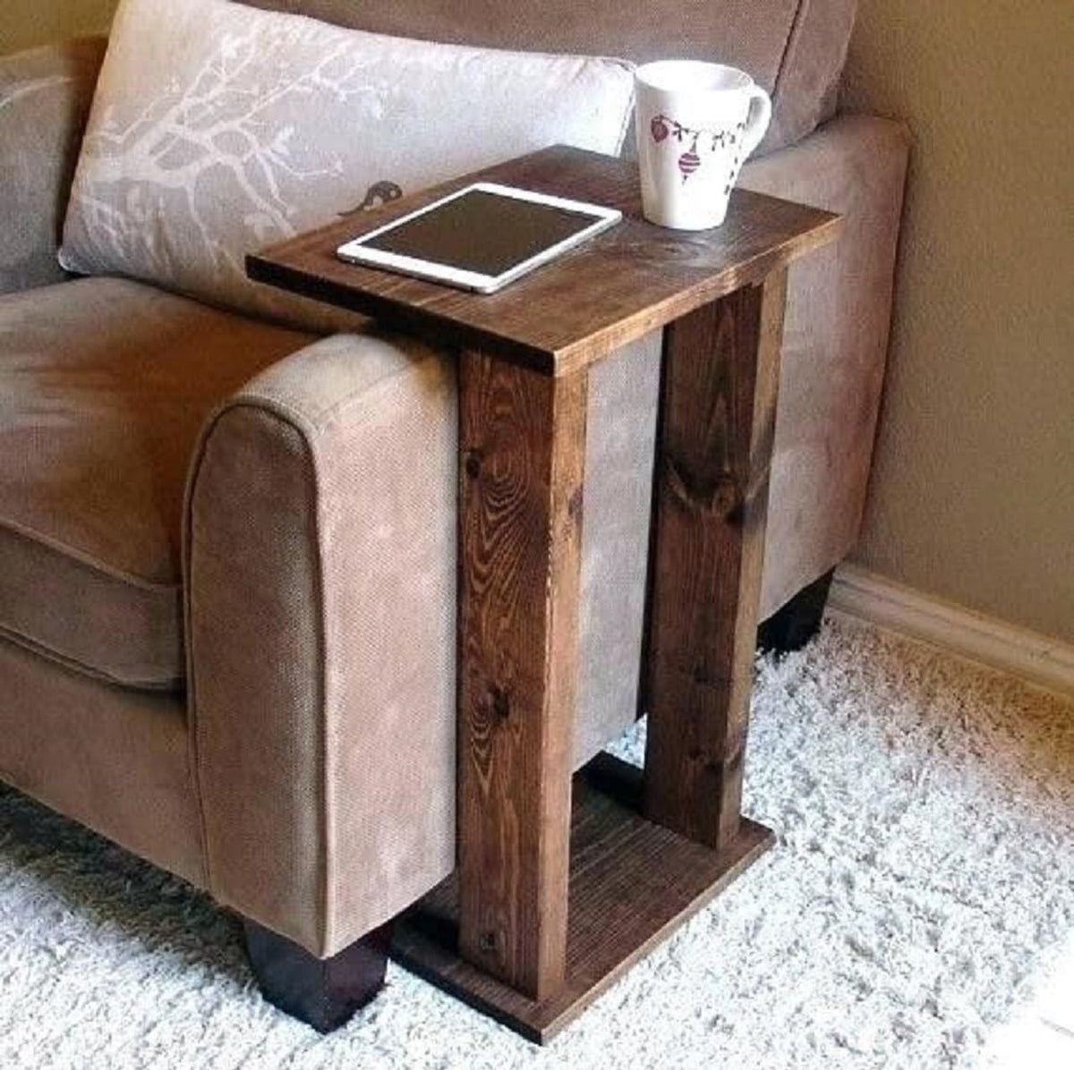 Classic HANDICRAFTS Sheesham Wood Sofa Chair Arm Rest Tray Table Stand Natural Brown Finish (Large)