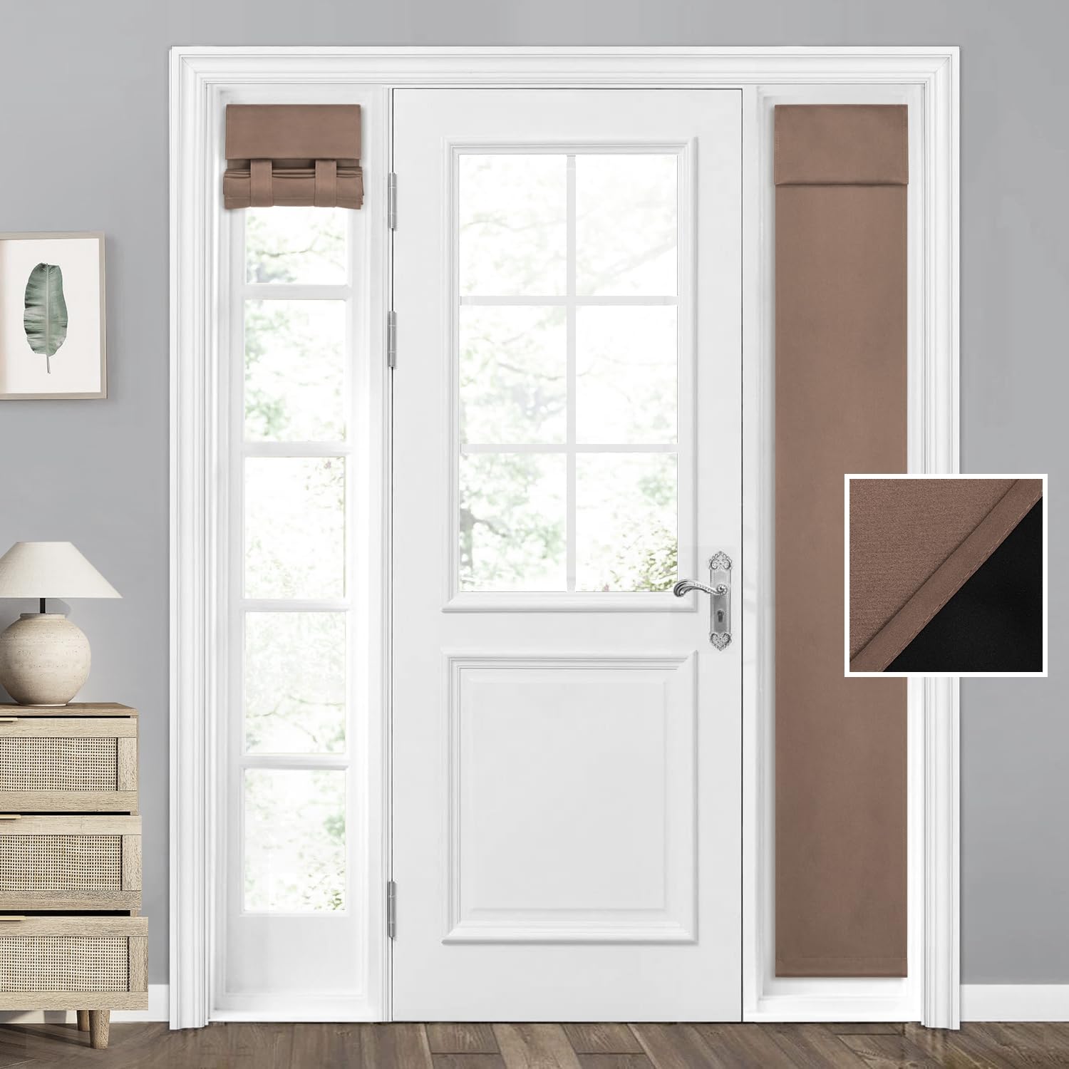 Homeideas 100% Blackout Sidelight Curtains For Front Door, Side Door Window Curtains And Small Window, Thermal Insulated Covering, 1 Panel, W12 X L54 Inch, Coffee