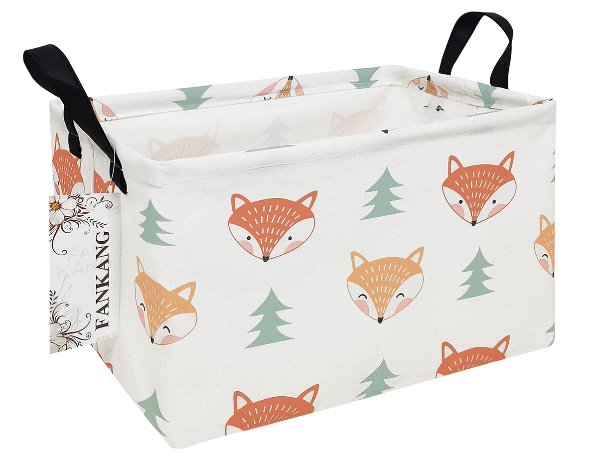 Fankang Storage Bins, Nursery Hamper Canvas Laundry Basket Foldable With Waterproof Pe Coating Large Storage Baskets For Kids Boys And Girls, Office, Bedroom, Clothes,Toys(Rec-Fox )