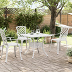 vidaXL Cast Aluminum Patio Table in White - 31.5"x31.5"x29.5" - Outdoor/Indoor Garden Table with Umbrella Hole, Lightweight, Corrosion Resistant