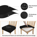 Easy-Going 100% Waterproof Seat Covers For Dining Room Chairs, Stretch Jacquard Chair Seat Slipcovers Removable And Washable Kitchen Dining Chair Covers (Set Of 8, Black)