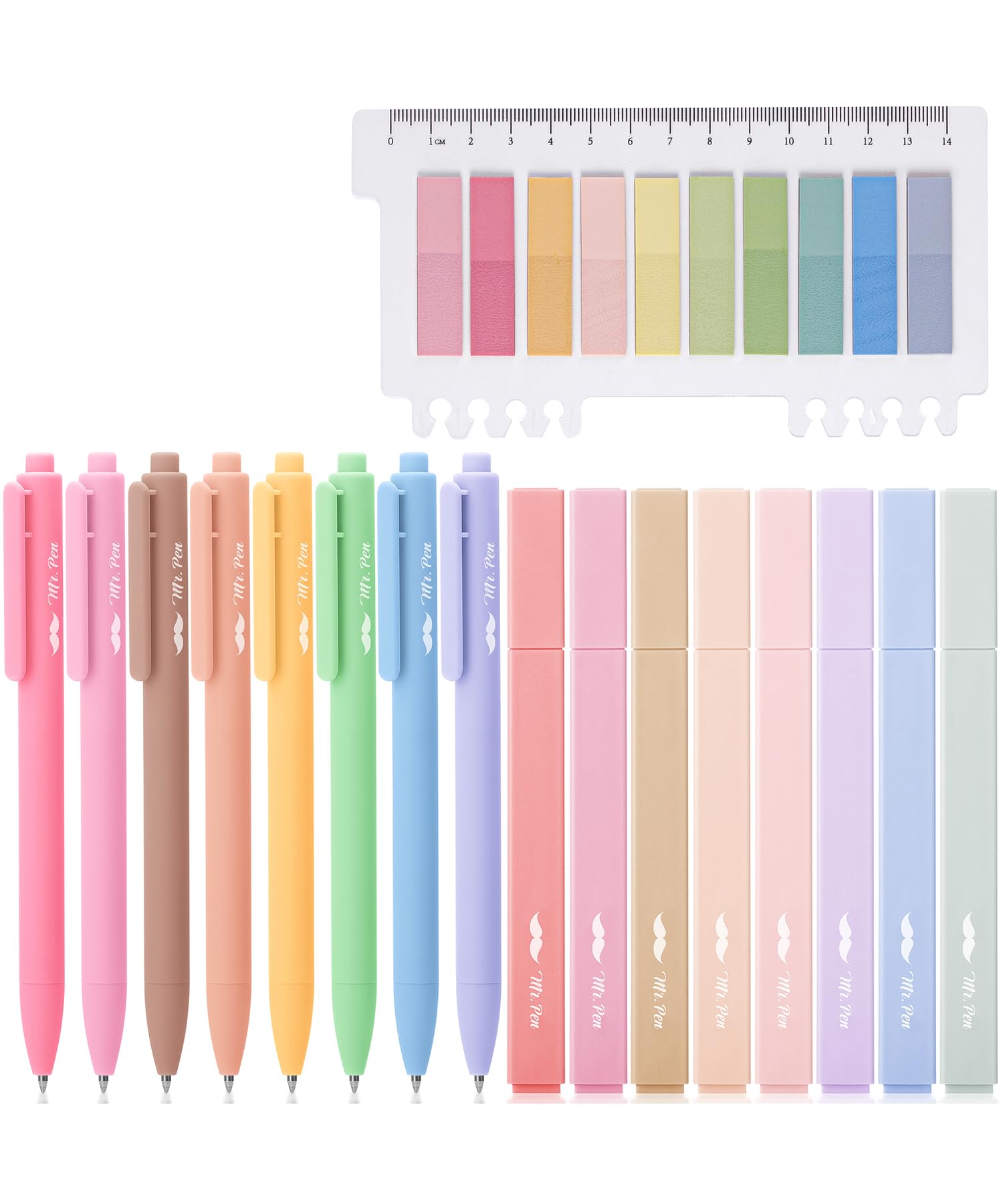Mr. Pen- Aesthetic Highlighters And Gel Pens, 16 Pack, 200 Sheets Transparent Sticky Tabs For Books, No Bleed Highlighters For B
