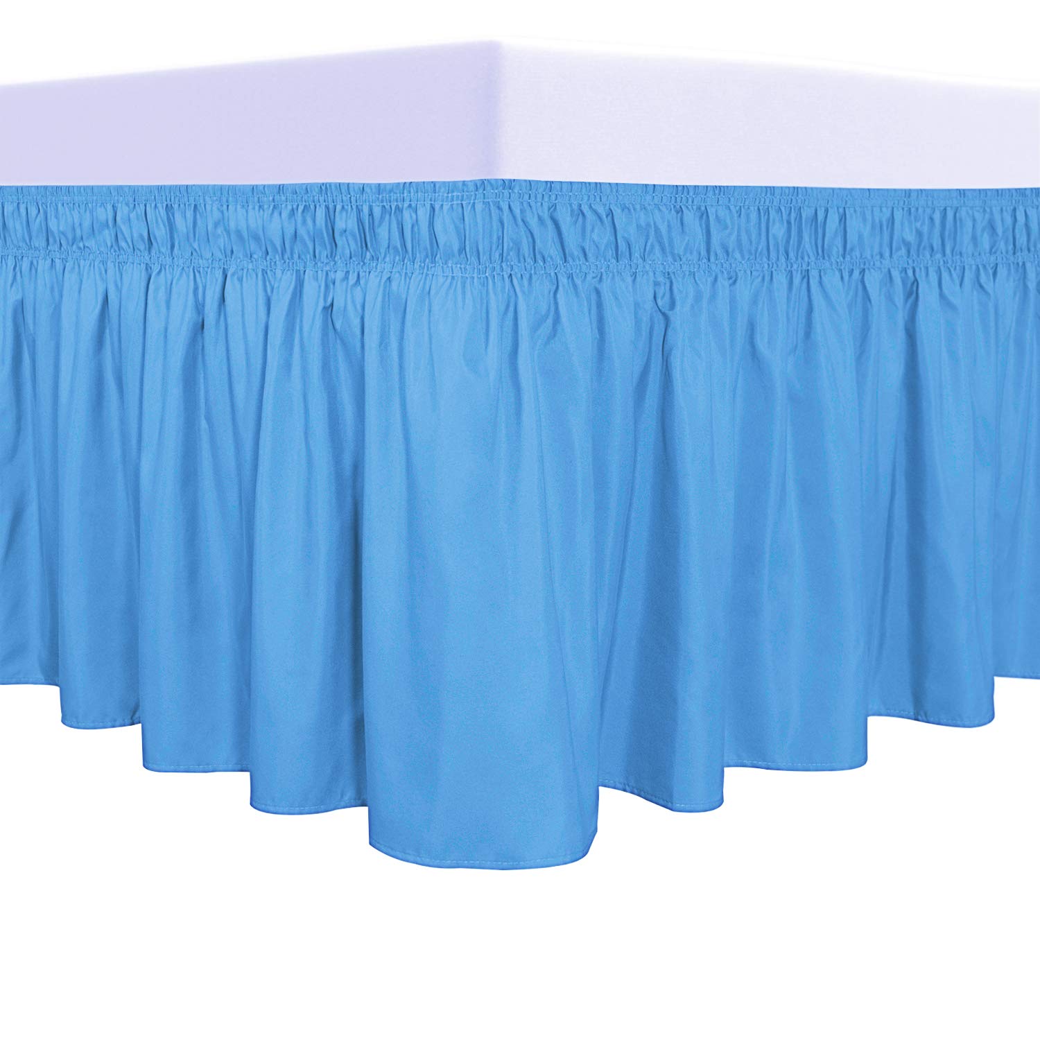 Purefit Wrap Around Ruffled Bed Skirt With Adjustable Elastic Belt - 22 Inch Drop Easy To Put On, Wrinkle Free Bedskirt Dust Ruffles, Bed Frame Cover For Twin,Twin Xl And Full Size Beds, Light Blue