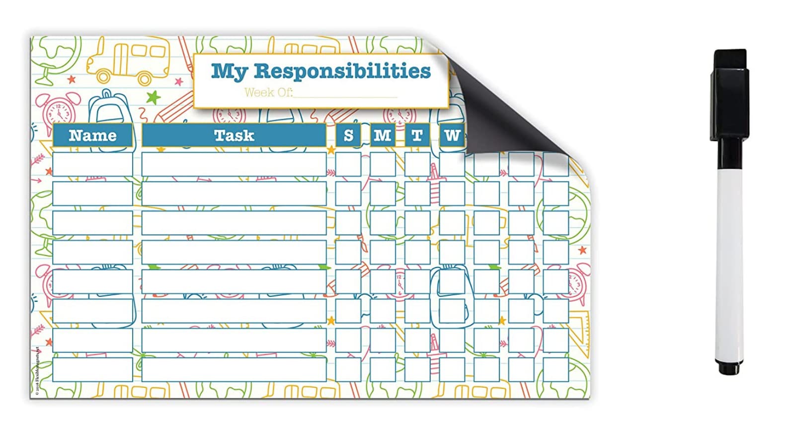 Kids Behavior Chart - Dry Erase Magnetic Responsibility/Reward Chart - Magnet Board - With Dry Erase Marker Fine Tip - With Eras