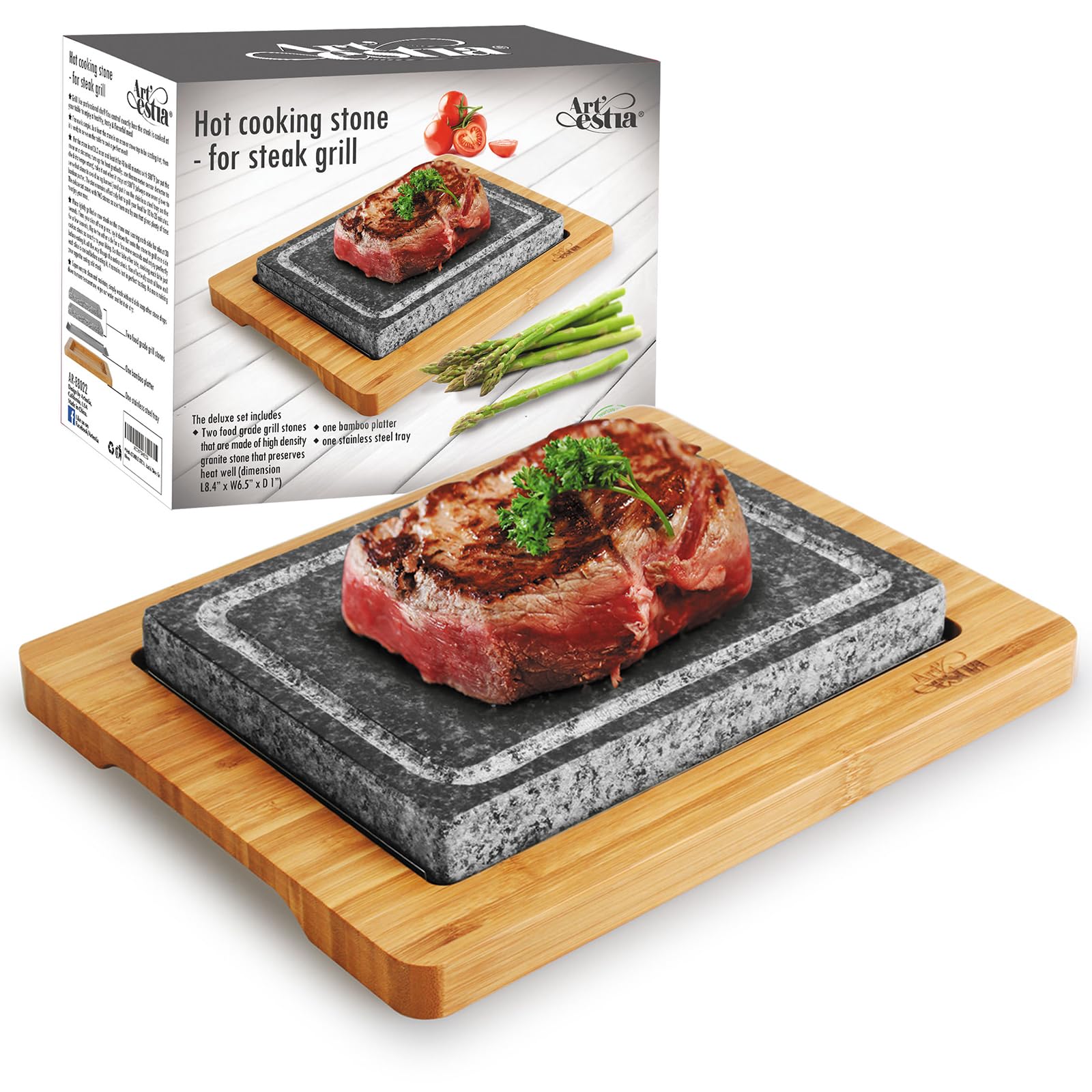 Artestia Cooking Stones For Steak With Double Granite Stones, Sizzling Steak Stone Cooking Set For Bbq/Hibachi/Steak Grill (One